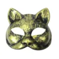 Vintage gold and black half face cat mask for cosplay party, punk style masquerade prop. - Vintage Gold