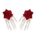 Gothische Halloween rode roos skelet hand haarspeld haaraccessoire eendebek clip - Roos Haarspeld (Wit Handbot) Paar