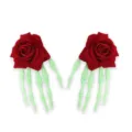 Halloween gothische rode roos skelet hand haarspeld unieke festival eendenbek haaraccessoi - Roos Haarspeld (Groen Handbot) Paar