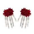 Halloween gothisch skelet hand rode roos haarspeld paar stijlvolle eendenbek accessoire - Tweelingbloemen Haarspeld (Retro Handbot) Paar