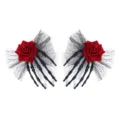 Halloween Gothic rode roos zwarte skelet hand haarspeld stijlvolle feest haaraccessoire. - Kant Haarspeld (Zwart Handbot) Paar