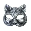 Distressed silver black half face cat mask, vintage punk style plastic masquerade party prop - Vintage Silver