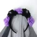 Halloween Gothic skull simulation rose headband wide hair hoop party cos horror hair accessories - Rose Skull Headband (With Veil Style)