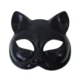 Black cat mask half face masquerade costume prop for Halloween party cosplay dress up event. - Black