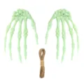 Glow in the dark skeleton hands Halloween party hanging decor props with natural hemp rope. - Green Skeleton Hands / One Pair