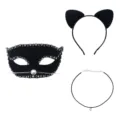 Sexy rhinestone cat mask set with cute ear headband and black choker for Halloween party. - Whiskers Rhinestone Cat Mask Set