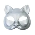 Silver cat mask for masquerade, half face plastic costume mask for parties and cosplay events. - Silver