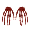 Red skeleton hand pair for Halloween decoration, spooky plastic claw props and ornaments. - Red