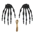 Halloween skeleton hands hanging decoration with twine rope for party props spooky haunted house - Black Skeleton Hands / One Pair