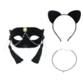 Black Cat Mask Set with Ears Headband and Choker for Halloween Party Costumes - Sexy - Tassel Chain Cat Mask Set