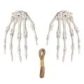 Halloween skeleton hands hanging decor set with natural twine rope for party props. - Vintage White Skeleton Hands / One Pair