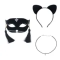 Halloween cat mask set black rhinestone tassel headband and choker for party costume - Butterfly Tassel Cat Mask Set