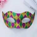 Glitter Carnaval Masker Paars Goud Groen Verkleedpartij Vrouwen Half Gelaat Masker - Grote Schoonheit (Standaard)