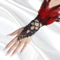 Bracelet de main en dentelle gothique plume cristal rouge bracelet esclave creux fête Halloween - Style Dentelle Strass Rouge