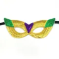 Mardi Gras pailletten half gezichtsmasker in goud, groen en paars met feest hoofdband. - Stijl A-Goud