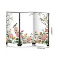 Mini desktop folding screen mirror with Chinese traditional flower bird pattern decor. - PF-JN-XFB113 (Boxed)