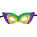 Mardi Gras pailletten masker paars groen goud half gezicht feestmasker elastiek - Stijl B-Goud