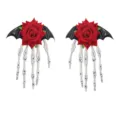Halloween Gothisch rode roos zwarte vleermuis vleugel skelet hand haarspeld variant accessoire - Zwarte Vleermuis Rode Roos Haarspeld (Retro Handbot) Paar