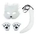 Witte pluche dierkostuum set met een masker, poothandschoenen en staart voor feestjes. - Eén maat / Witte 3-delige Set