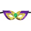 Mardi Gras pailletten half gezichtsmasker in goud, paars en groen met elastische hoofdband. - Stijl C-Goud