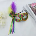 Carnavalsmasker paars goud groen glitter met veren en pailletten kwastjes voor feestje. - Zorro (Veerkwast)