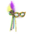 Carnaval Handheld Veren Masker Goud Pailletten Mardi Gras Feest Halve Gezicht Kostuum Props - Kleine Schoonheit (Handheld Stok)