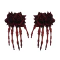 Halloween gotische roos skelet hand haarspelden, donkerrode donkere stijl eendebek clip. - Exclusief Nieuw Rode Tweelingbloemen Paar