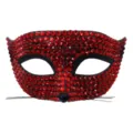 Masque de Mascarade Renard Strass Rouge Paillettes Cristal Demi Visage Accessoire Fête - Masque Chat Strass - Rouge