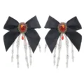 Gotische Doodshoofd Hand Haarspelden Zwarte Strik Rode Kristal Halloween Accessoires - Exclusief Nieuw Rode Strass Dubbele Vlinderbloem Paar