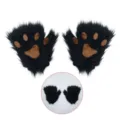 Zwarte pluche dierenpoot handschoenen voor Halloween verkleedpartij vingervrije handschoen. - Eén maat / Kattenhandschoenen - Zwart