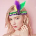 Carnaval Pailletten Veren Hoofdband Groen Paars Geel Feest Haaraccessoire Variant - Eén maat / Pijl-Veerstijl / Hoofdband