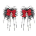 Halloween gotische zwarte kant rode strik schedel hand haarspelden haaraccessoires - Vintage Vlinder Schedel Haarspeld (Retro Handbot) Paar