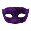 Masque de demi-visage de chat en strass violet pour fete de carnaval et bal masque de Noel. - Masque Chat Strass - Violet