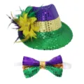 Carnaval feest pailletten fedora hoed en vlinderdas set, perfect voor feestelijkheden. - Eén maat / Mardi Gras Hoed En Vlinderdas