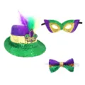 Mardi Gras feestkostuum set met pailletten hoge hoed met veren, masker en vlinderdasje. - Eén maat / Mardi Gras Hoed En Masker En Vlinderdas