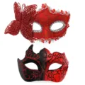 Koppel masker set voor verkleedpartij, rode glitters vlinder masker en zwart rood feest maskers. - Drakenmotief Zijvlinder Combiset - Rood