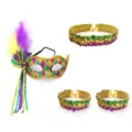 Mardi Gras feest masker choker en armband set met kleurrijke pailletten en veren voor feest. - Gemixt Kleurenset (Met Masker)