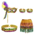 Carnaval feest kostuum set met masker armbanden choker en rok met pailletten franjes voor feest. - Gemixt Kleurenset (Met Rok)
