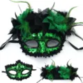 Venetiaans masker groene pailletten veren feest kostuum cosplay oogmasker accessoire - Donkergroen