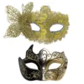 Koppels Masquerade Masker Set Goud Kant Vlinder Zwart Goud Half Gezicht Feest Props - Drakenmotief Zijvlinder Combiset - Goud