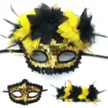 Venetiaans masker bal Masque half gezicht veer bloem kostuum feest carnaval prop SKU - Zwart & Goud