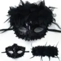 Zwarte Masquerade Masker Set Kant Veer Feest Carnaval Halfgezicht Masker Kostuum Accessoire - Zwart