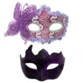 Set vanmaskers voor feest, paarse vlinder kant en zwarte glitter masker voor koppels. - Drakenmotief Zijvlinder Combiset - Paars