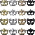 Carnavalsmasker vintage half gezicht masker varianten goud zilver zwart feest kostuum rekwisiet - 16-delige Retro Maskerset A