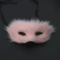 Rosa flauschige Kunstfell Halbgesicht Maske für Maskerade Halloween Party Kostüm - Rosa