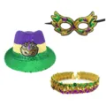 Mardi Gras feest pailletten hoed masker en ketting kostuum accessoire set voor feesten - Gemixt Kleurenset (Met Hoed)