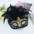 Prachtige pailletten veren masker voor verkleedpartij, bal en feestelijke evenementen. - Stijl met ingelegde zwarte veren / Goud