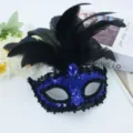 Blauwe pailletten veren masker voor dames, stijlvol half gezicht feestmasker voor evenementen. - Stijl met ingelegde zwarte veren / Blauw