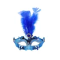 Blauw metalliek bal masqué masker met veren, half gezicht feest kostuum masker dames. - Blauwe Veer