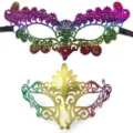Carnaval feest half gezicht kant en metaal masquerade maskers kleurverloop variant - Pauwmasker Set (Groen Goud Paars) / 2-delige set